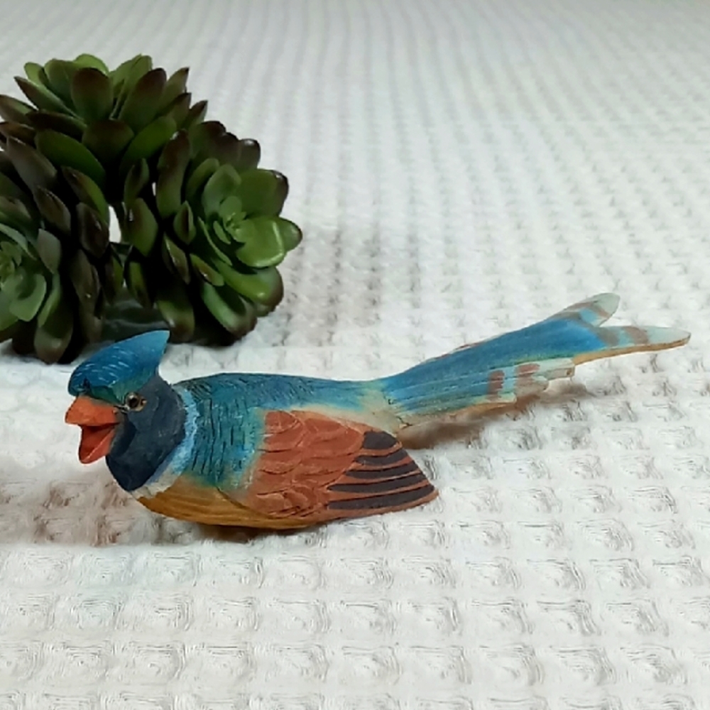 Vintage Hand Carved/Painted Folk Art Wooden Blue Jay